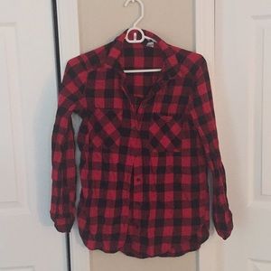 Red and Black Plaid Button Down